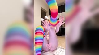 Thick legs widen wide in rainbow socks ?