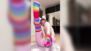 Thick legs widen wide in rainbow socks ?