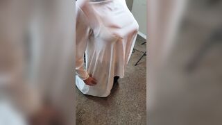 Putting on nylons in front of me gets her blasted