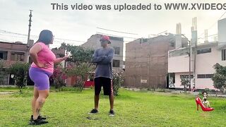 Corpulent mother I'd like to fuck does stretches outdoors, and cardio with her tutor in her room