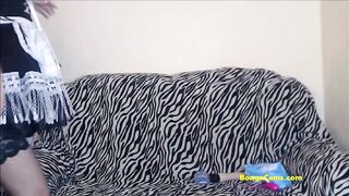 Wicked golden-haired in maid uniform astonishing deepthroat bang and cum in throat