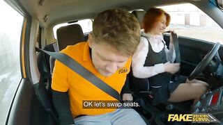 Redhead gets screwed at the driving school office - Fake Driving School
