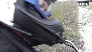 A Youthful, Sexy Woman with Large Bazookas Stopped a Motorcyclist to Get Screwed in the Butt
