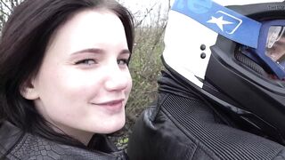 A Youthful, Sexy Woman with Large Bazookas Stopped a Motorcyclist to Get Screwed in the Butt