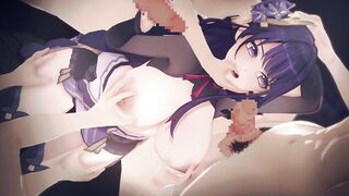 【Genshin Impact Raiden Shogun】group-sex CG Manga Animation.(Fingering,tugjob,blow job,sex)