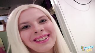 Golden-haired Beauty Jacks Off Oiled Stick