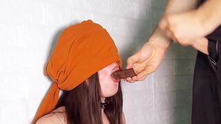 ICE CREAM GAME. StepSister with Large Lips is getting a Surprise SPUNK FOUNTAIN on her Face during the Smack Game