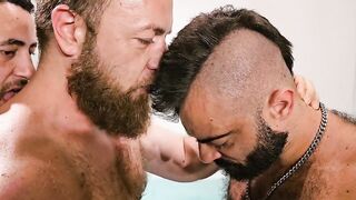 Curly perspired three-some with Rico Rosa and Diogo Crux