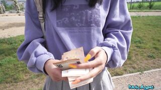 Cute Italian Pulls White BELT to one Side for My LARGE ROD - Public Agent