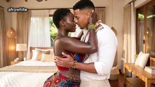 ebony black afro ( AI Generated ) village domina, a nigerian, Ghanaian origin banged raw out of cock rubber by an attractive kenyan tourist with his large erected rod, cum discharged on her curvy body