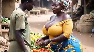 Afro hawt [AI - Generated] large titties large booty thick ebony naija excited sexy aged mother I'd like to fuck black abode wife banged raw in the market square by her customer raw, no cock-sock