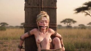 Blond Serf Bound in Jungle - Incredibly Soaked for Afro Tribal Banging
