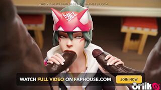 Tracer & Kiriko - Large Ebony Shlong Sloppy Oral job & Cowgirl CG Animation