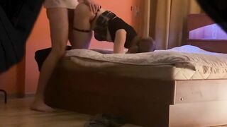 kity tail student lifts petticoat for coarse screwing