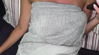 This babe suck my dick after showering and I filled her throat with semen