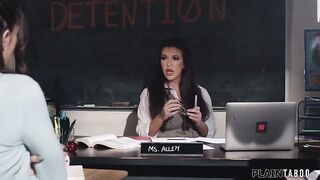 Teacher Elizabeth Sky is done with the dirt of her students Natalie Brooks and Victor Ray and demands they will suck and bang in front of her or else