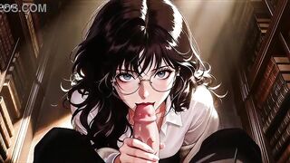 Aperture Moe glasses glamorous woman , the intimate study session in the library.Super temptation.Movie scene three. AI-generated