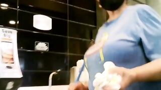Large Breasts Cleaning Lady