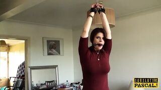 Breasty redhead sub clamped and facefucked