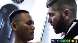 Pumped up Oriental Bottom Erik Seduces Hung Saint And Suggests His Booty For Plowing