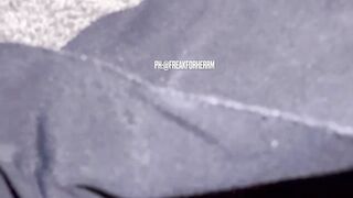 Cumming on ebony worn female strap