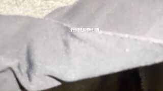 Cumming on ebony worn female strap