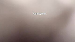 Cumming on ebony worn female strap