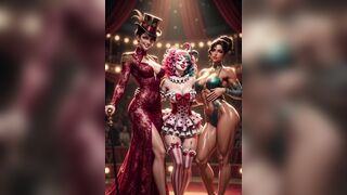 Hentai circus disrobe ring leader clown and acrobat hot circus show