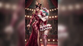 Hentai circus disrobe ring leader clown and acrobat hot circus show