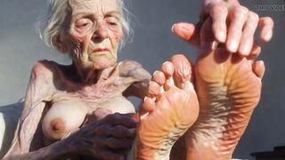 Granny Foot Oil Play - Self Massage Makes Her Lewd and Oozing