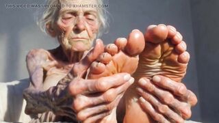 Granny Foot Oil Play - Self Massage Makes Her Lewd and Oozing