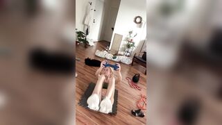 Fit golden-haired ab workout in pants