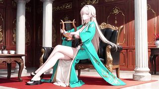Golden-haired in a Green Kimono! Slothful Terrace Reading, off-shoulder Design Is Likewise Sinful!