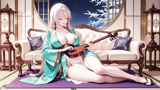 Golden-haired in a Green Kimono! Slothful Terrace Reading, off-shoulder Design Is Likewise Sinful!