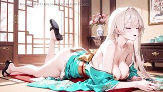Golden-haired in a Green Kimono! Slothful Terrace Reading, off-shoulder Design Is Likewise Sinful!