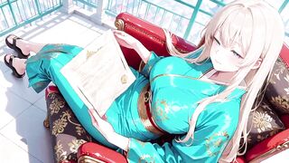 Golden-haired in a Green Kimono! Slothful Terrace Reading, off-shoulder Design Is Likewise Sinful!