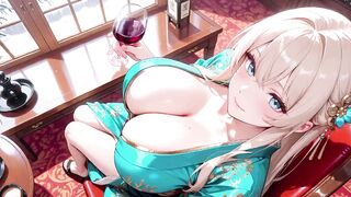 Golden-haired in a Green Kimono! Slothful Terrace Reading, off-shoulder Design Is Likewise Sinful!