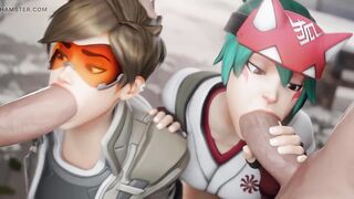 Tracer & Kiriko - Sharing Dong, Oral-sex & Cowgirl Riding CG Porn Overwatch