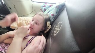 Astonishing car sex, bj, pink vagina, cum on face!