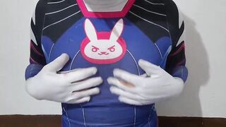 Feminized Large Titties Trans in Dva Cosplay Extraordinary Lactation and Growing her Puffy Teats with Vacuum Milking Machine