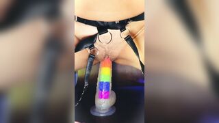 Wench wife puts oil on her flawless body, sucks my hard dong whilst that babe sits on a sex tool on the chair, gets cummed on her face