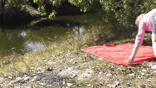Outside, nature, by the river, nude mother I'd like to fuck has wild masturbation