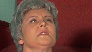 Granny rolls her eyes 'coz a large dong is stuck in her booty