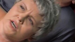 Granny rolls her eyes 'coz a large dong is stuck in her booty