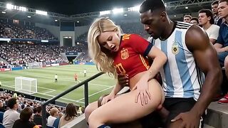 WOW Hawt! (( " ARGENTINA bang SPAIN " )) Last World Cup... in Public! Who wins? Answer in the comments! "Interracial"(IA)