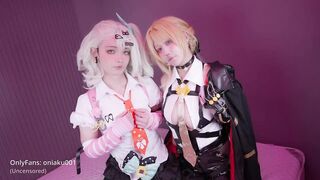 【ZZZ】Cute large tits beauty Aku and Aroma cosplay Evelyn & Sunna oral pleasure and pegging