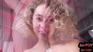 POV tiny 19yo pussyfucked in trio after Hitachi toying