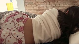 Sharing Couch with Step Sister I Screaming STOP! But Step Sis Keep Riding On Me and I Cum Inside!!