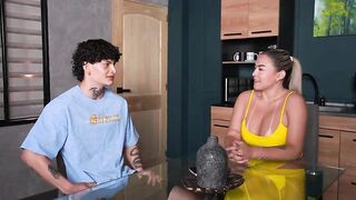 Breasty stepmother takes advantage of her spouse's absence to fuck her stepson