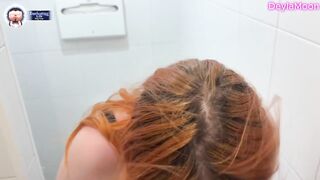 Cummed on her butt in a public restroom. Risky public sex with a stranger.